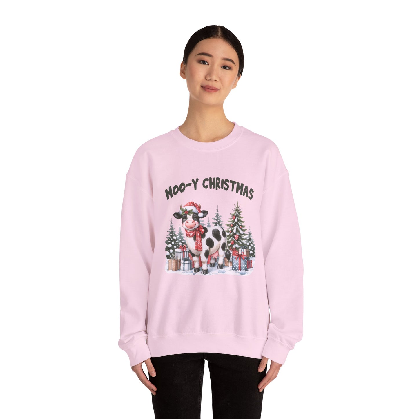 Moo-Y Christmas, Cute Cow Christmas sweatshirt, Country Farm Christmas Sweatshirt - PopCultureByDesign36