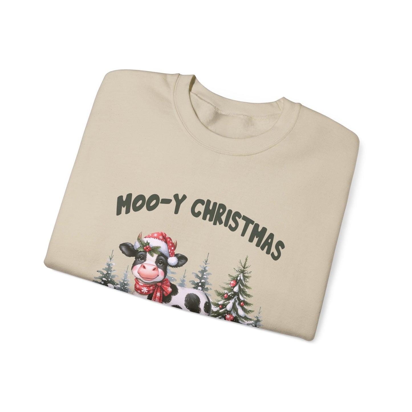 Moo-Y Christmas, Cute Cow Christmas sweatshirt, Country Farm Christmas Sweatshirt - PopCultureByDesign36