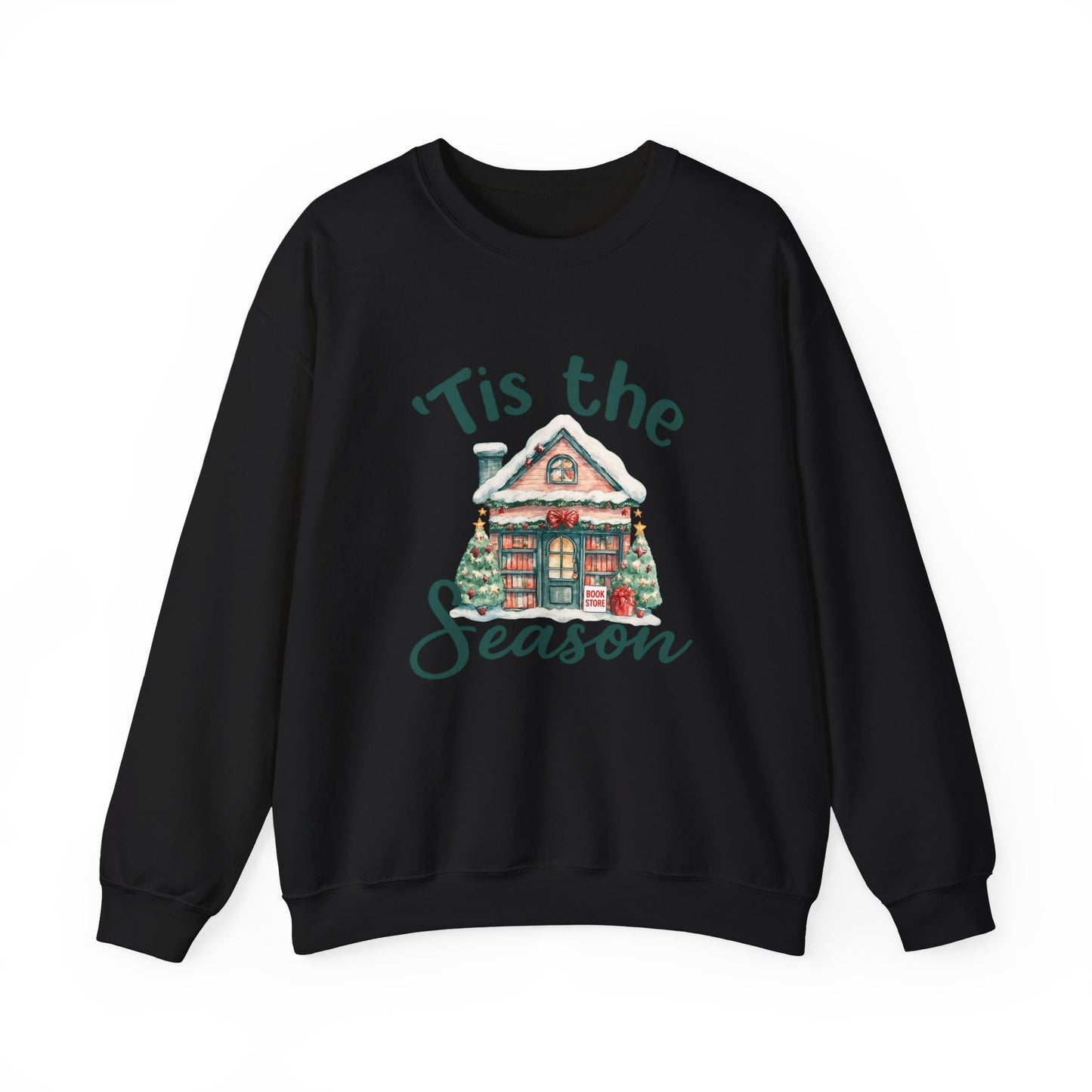 Tis The Season Cozy Christmas Cottage Sweatshirt, Holiday Bookstore Sweatshirt - PopCultureByDesign36