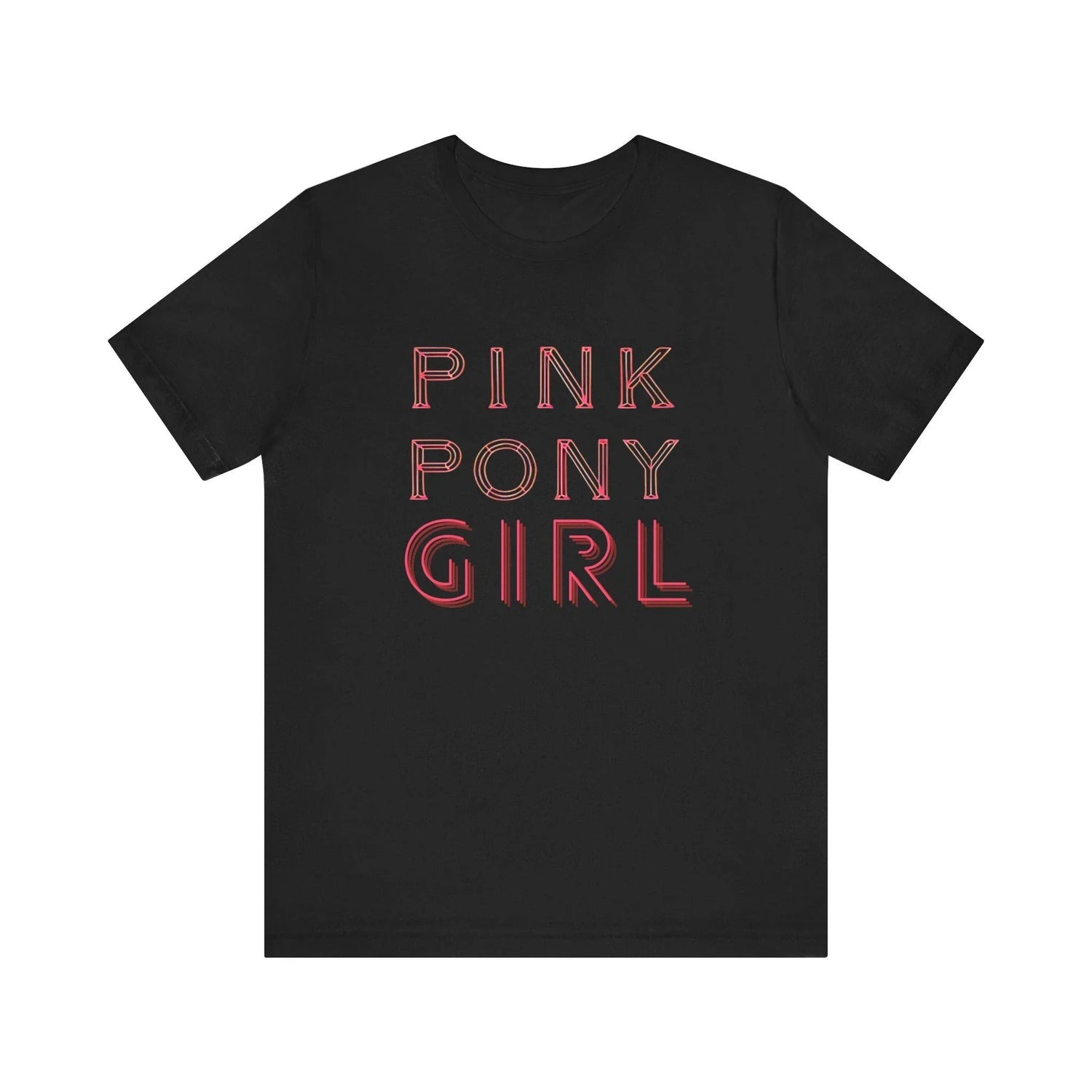 Black t-shirt featuring the text "PINK PONY GIRL" in a stylish design, part of the Music Inspired collection.