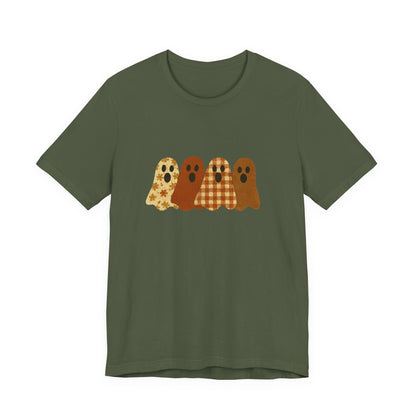 Funny Ghost Patchwork Tee, Cute Ghost Shirt, Boho Halloween Shirt - PopCultureByDesign36
