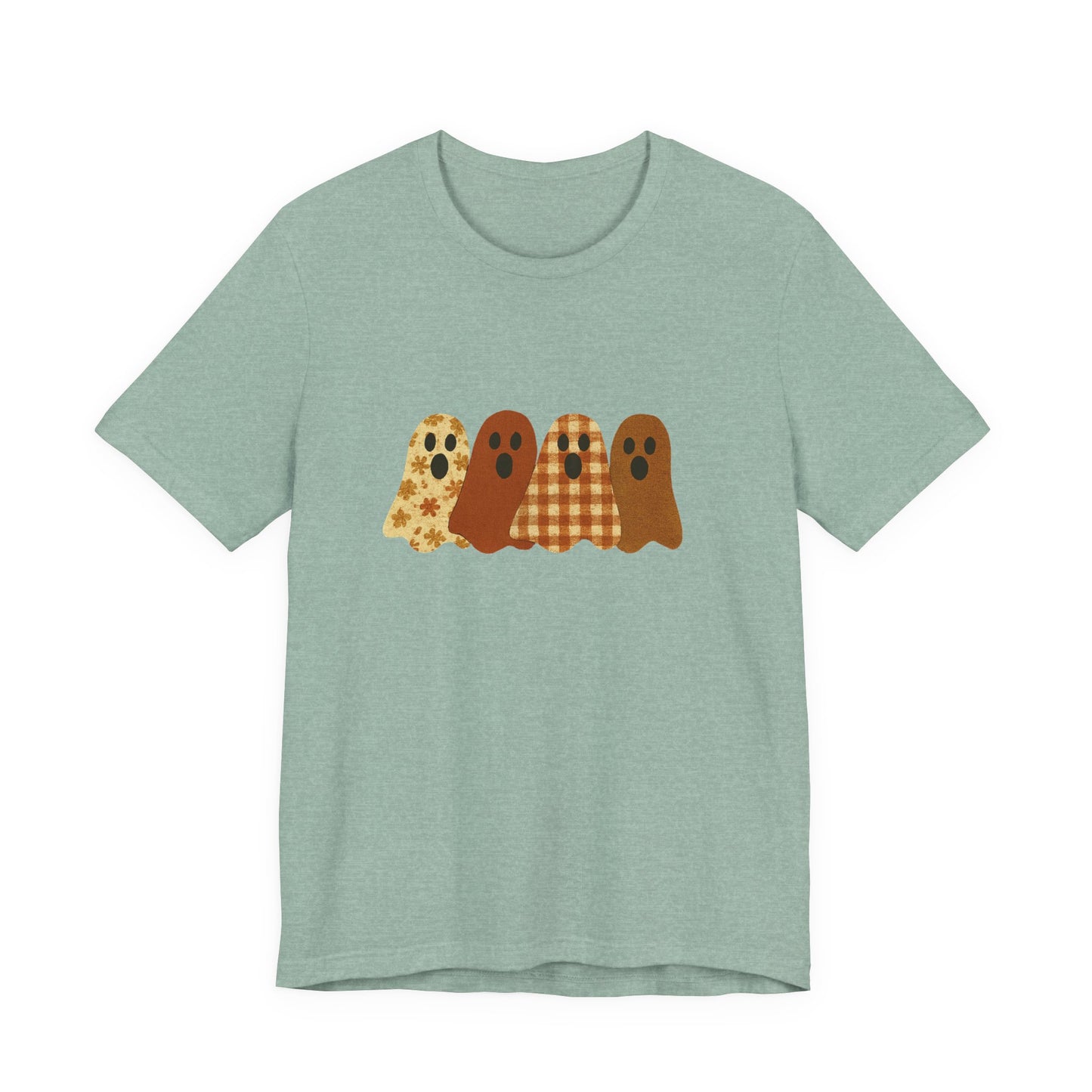 Funny Ghost Patchwork Tee, Cute Ghost Shirt, Boho Halloween Shirt - PopCultureByDesign36