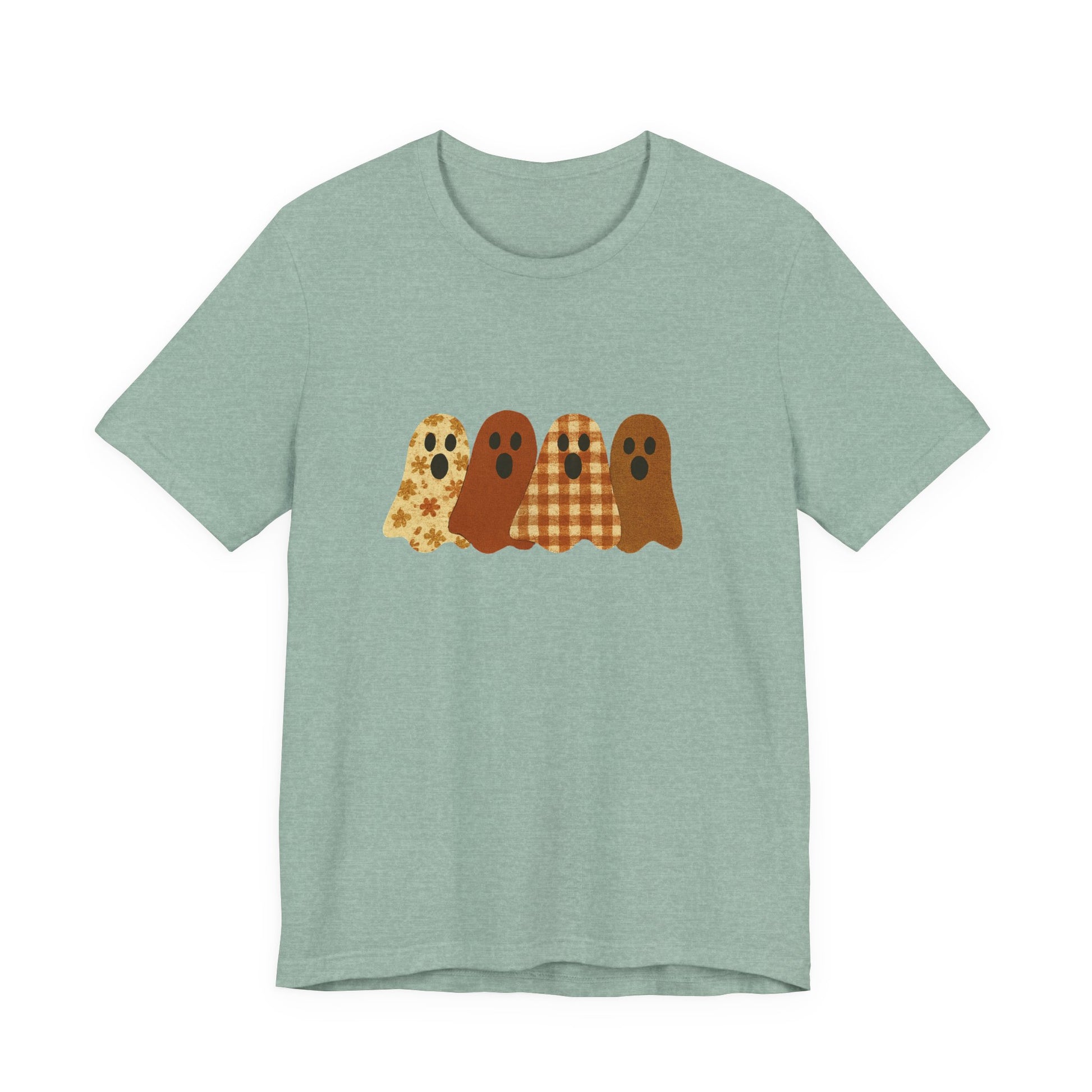 Funny Ghost Patchwork Tee, Cute Ghost Shirt, Boho Halloween Shirt - PopCultureByDesign36