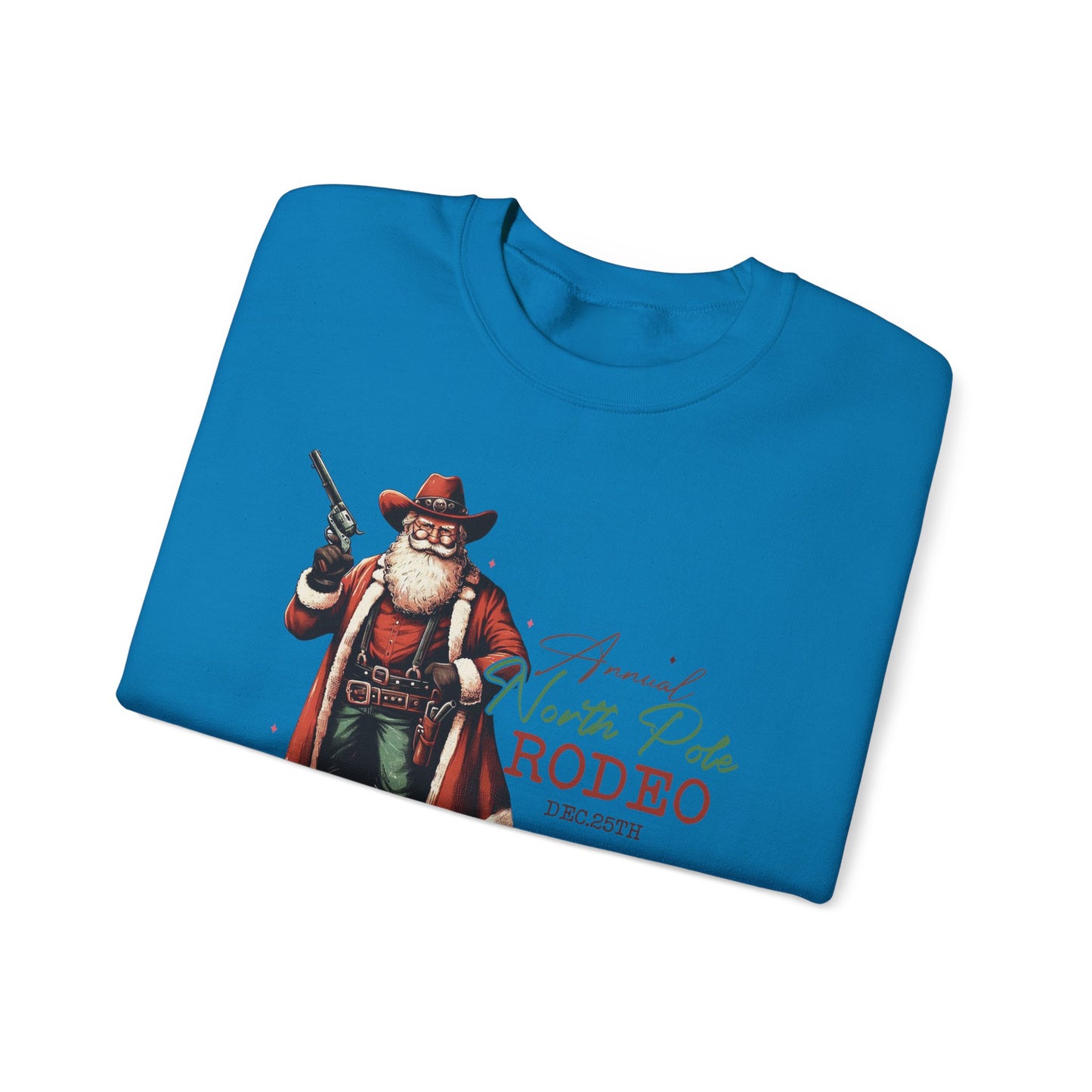 North Pole Rodeo Sweatshirt, Cowboy Santa Sweatshirt, Horseback Santa Clause - PopCultureByDesign36