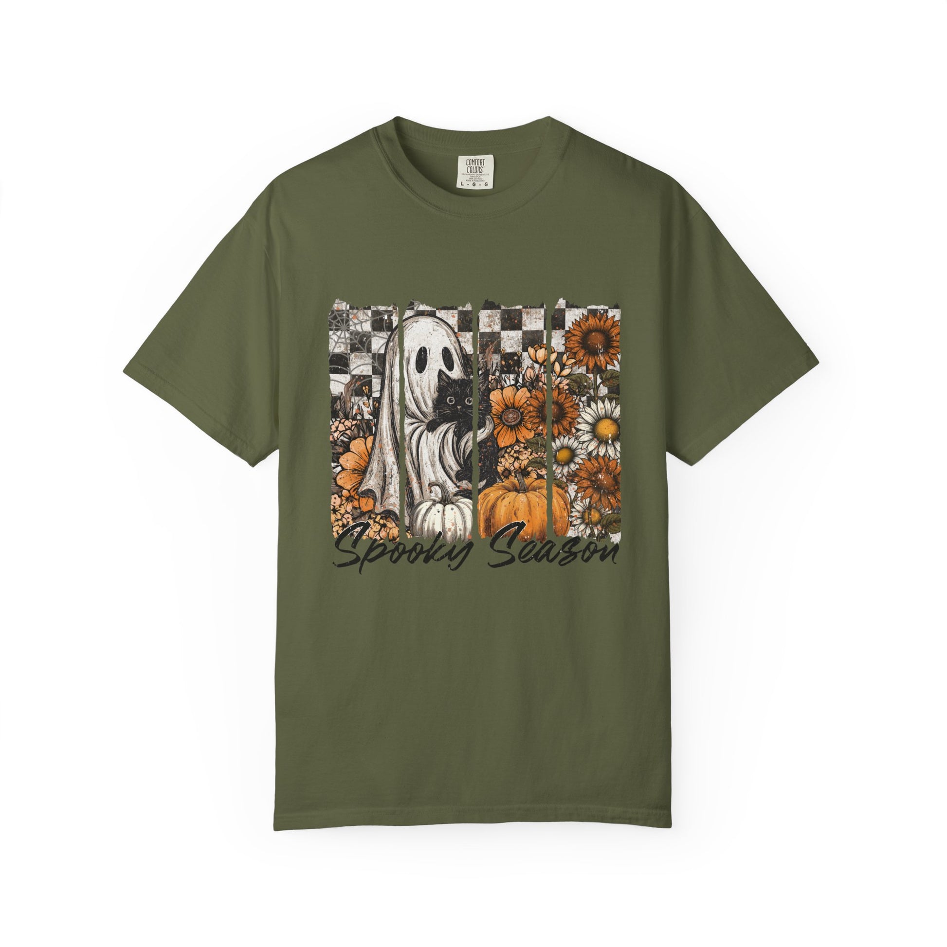 Comfort Colors Cute Strip Ghost Shirt, Halloween Costume, Vintage Vibe - PopCultureByDesign36
