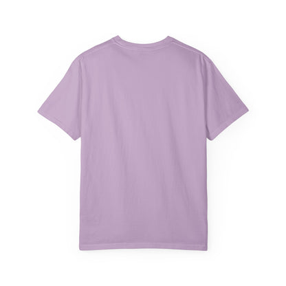 Back view of a lavender boho astronaut t-shirt showcasing a simple design for relaxed, vintage style.