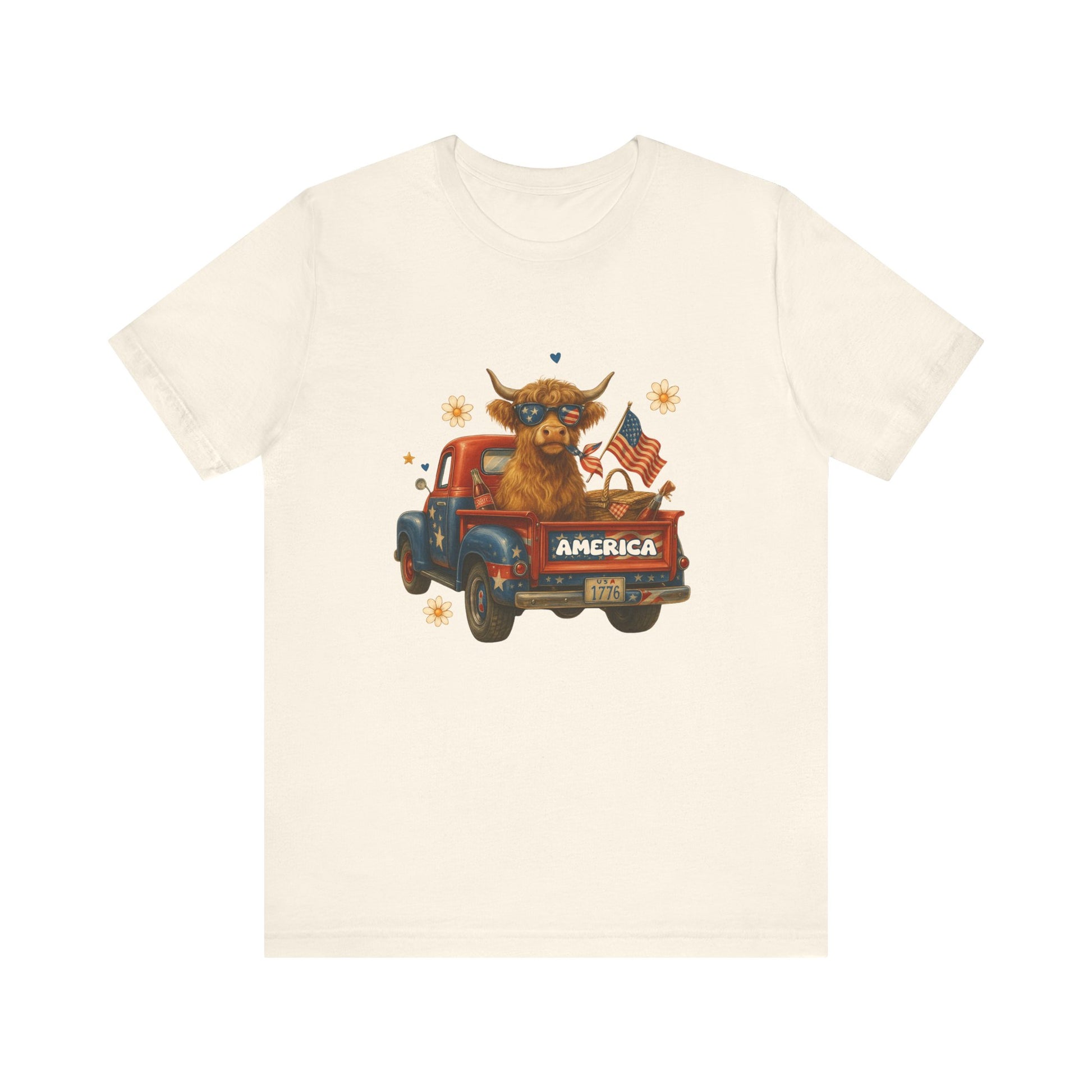 Highland Cow Fourth of July Funny Shirt, Scotland Farm Gift, Patriotic Cow T-Shirt - PopCultureByDesign36