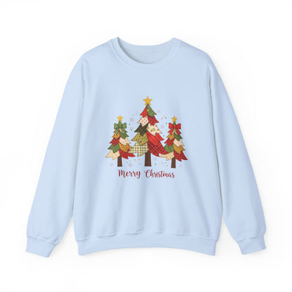 Christmas Tree Patchwork Quilt Style Sweatshirt, Merry Christmas Sweatshirt - PopCultureByDesign36
