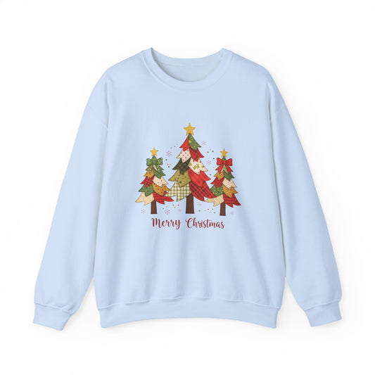 Christmas Tree Patchwork Quilt Style Sweatshirt, Merry Christmas Sweatshirt - PopCultureByDesign36