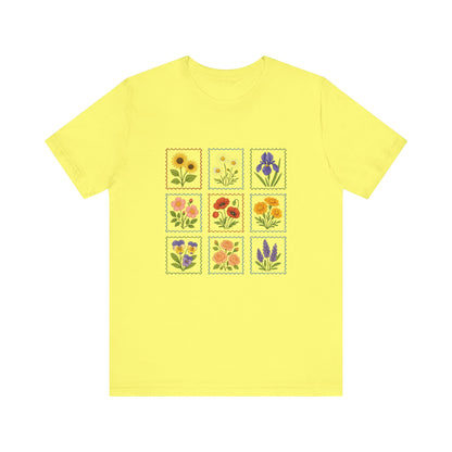 Summer Flower Stamp Tshirt, Vintage Postage Stamp Shirt, Aesthetic Summer Tee - PopCultureByDesign36