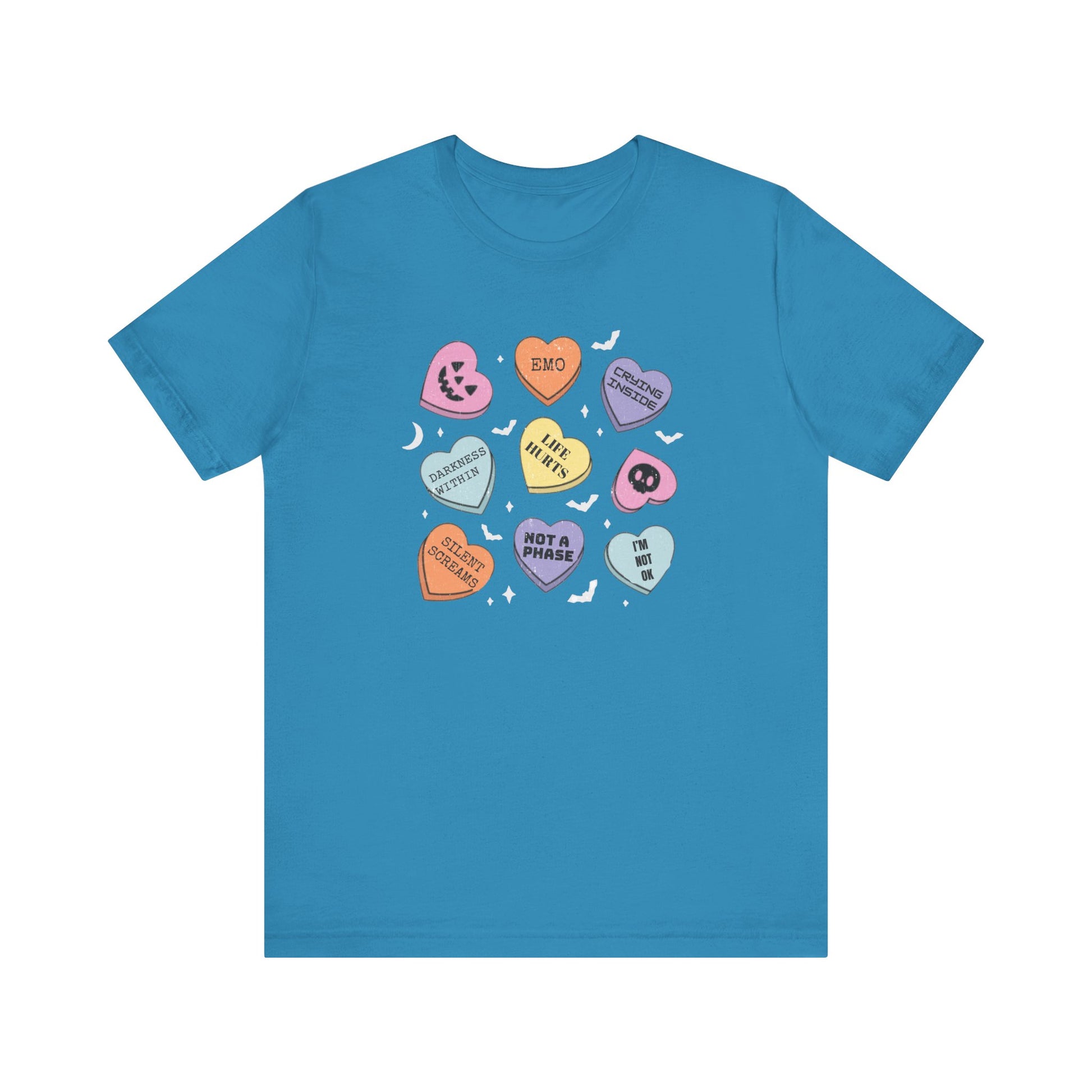 Emo Halloween Pumpkin Candy Hearts T-Shirt, Spooky Candies Shirt, Emo candy hearts - PopCultureByDesign36