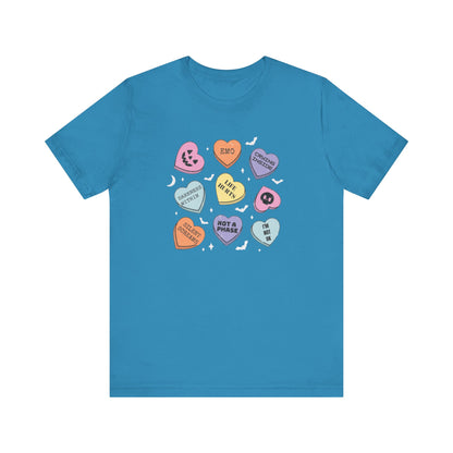 Emo Halloween Pumpkin Candy Hearts T-Shirt, Spooky Candies Shirt, Emo candy hearts - PopCultureByDesign36