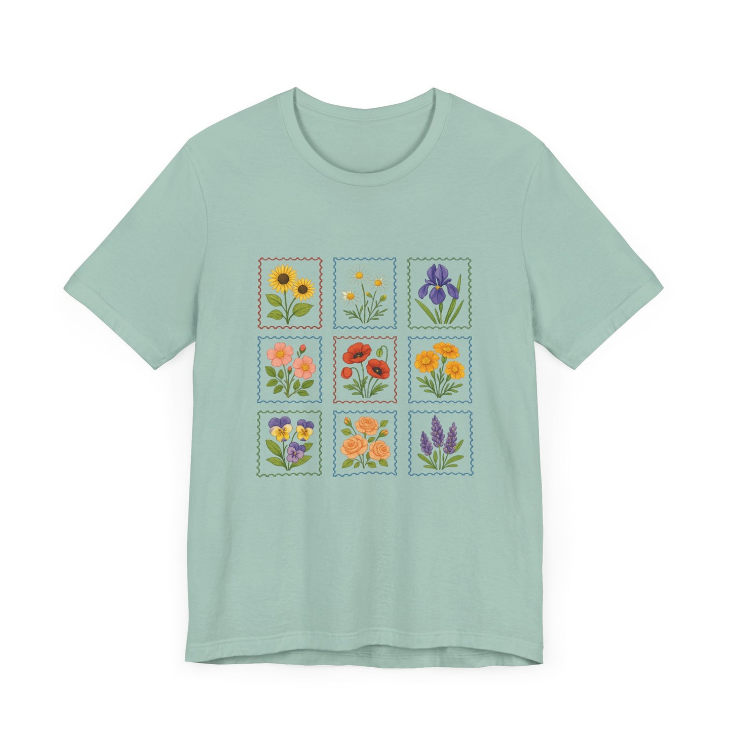 Summer Flower Stamp Tshirt, Vintage Postage Stamp Shirt, Aesthetic Summer Tee - PopCultureByDesign36