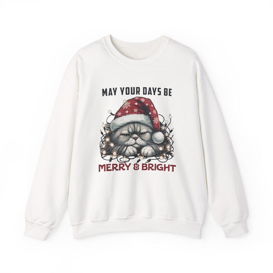 May Your Days Be Merry And Bright, Christmas Cat Sweatshirt, Holiday Cat - PopCultureByDesign36