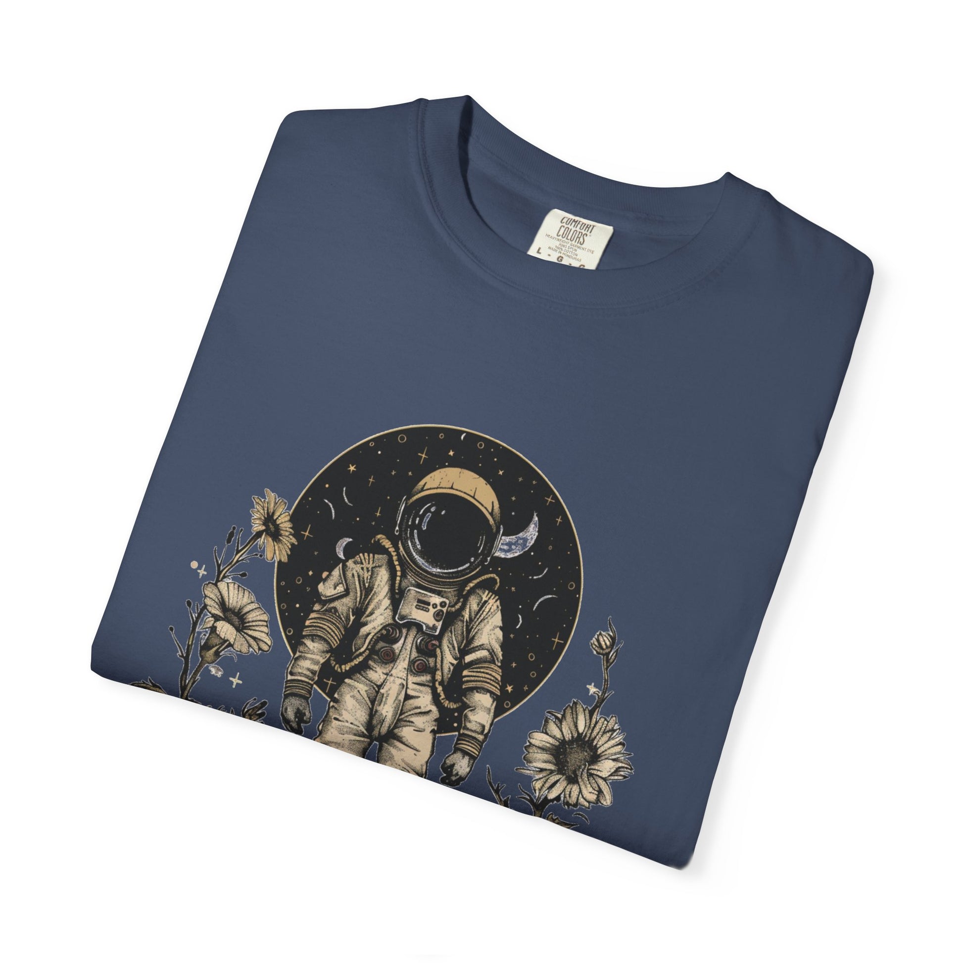 Astronaut Shirt, Boho Astronaut Shirt, Vintage Boho Womens Space Shirt with floral design and celestial background.