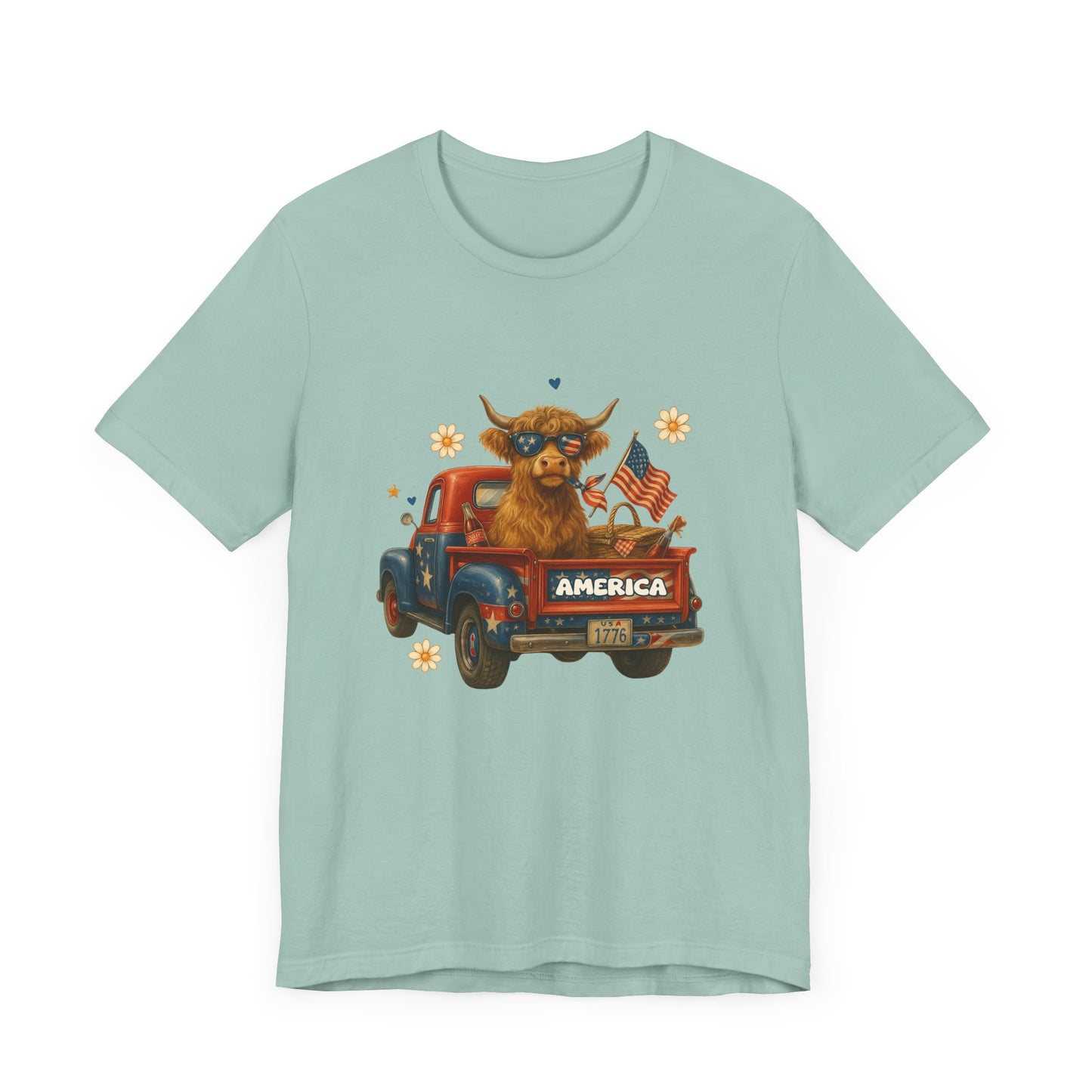 Highland Cow Fourth of July Funny Shirt, Scotland Farm Gift, Patriotic Cow T-Shirt - PopCultureByDesign36