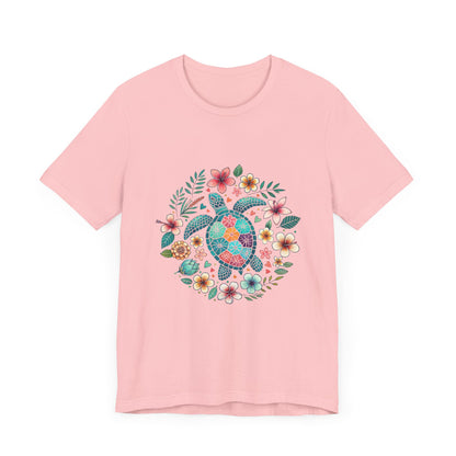 Turtle Ocean Sun T-Shirt, Floral Turtle Shirt, Boho Beach Tshirt - PopCultureByDesign36