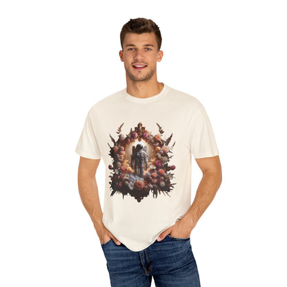 Astronaut Shirt, Boho Astronaut Shirt, Vintage Boho Womens Space Shirt modeled by man wearing floral graphic t-shirt.