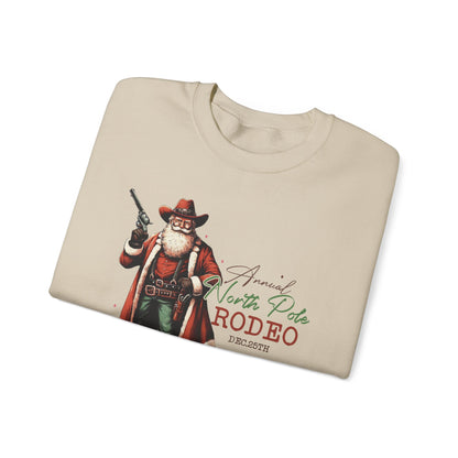 North Pole Rodeo Sweatshirt, Cowboy Santa Sweatshirt, Horseback Santa Clause - PopCultureByDesign36