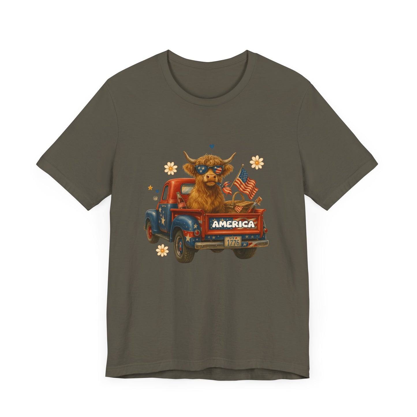 Highland Cow Fourth of July Funny Shirt, Scotland Farm Gift, Patriotic Cow T-Shirt - PopCultureByDesign36