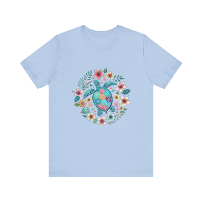 Turtle Ocean Sun T-Shirt, Floral Turtle Shirt, Boho Beach Tshirt - PopCultureByDesign36