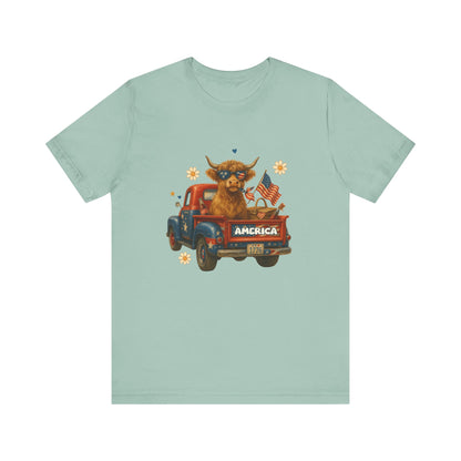 Highland Cow Fourth of July Funny Shirt, Scotland Farm Gift, Patriotic Cow T-Shirt - PopCultureByDesign36