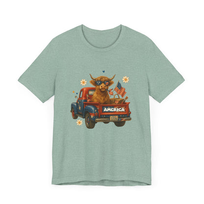 Highland Cow Fourth of July Funny Shirt, Scotland Farm Gift, Patriotic Cow T-Shirt - PopCultureByDesign36