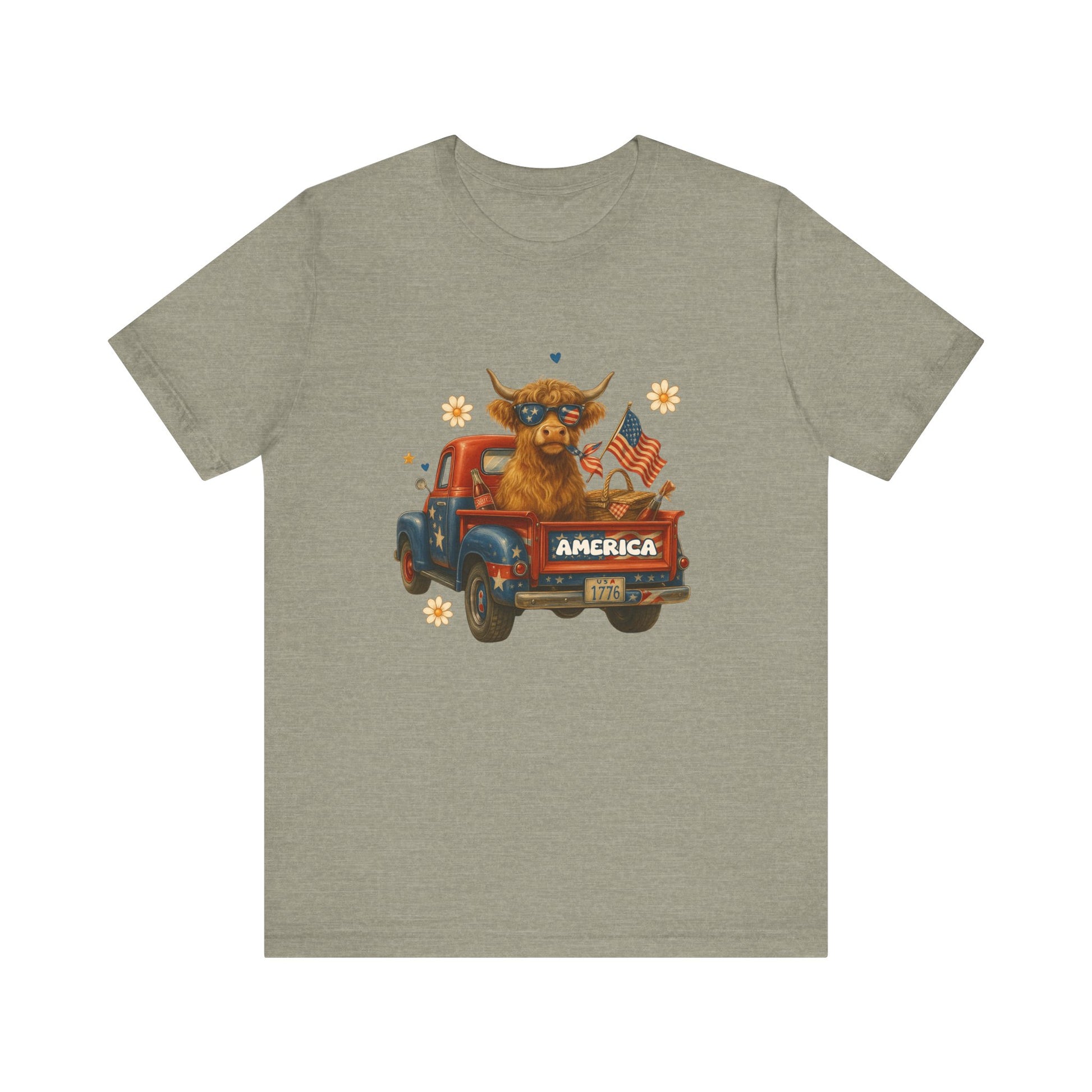 Highland Cow Fourth of July Funny Shirt, Scotland Farm Gift, Patriotic Cow T-Shirt - PopCultureByDesign36