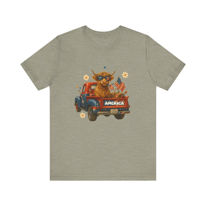Highland Cow Fourth of July Funny Shirt, Scotland Farm Gift, Patriotic Cow T-Shirt - PopCultureByDesign36