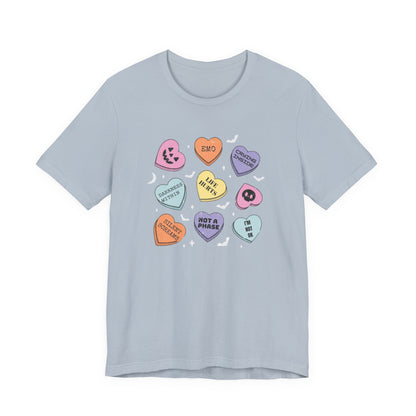 Emo Halloween Pumpkin Candy Hearts T-Shirt, Spooky Candies Shirt, Emo candy hearts - PopCultureByDesign36