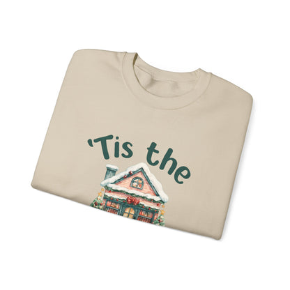 Tis The Season Cozy Christmas Cottage Sweatshirt, Holiday Bookstore Sweatshirt - PopCultureByDesign36