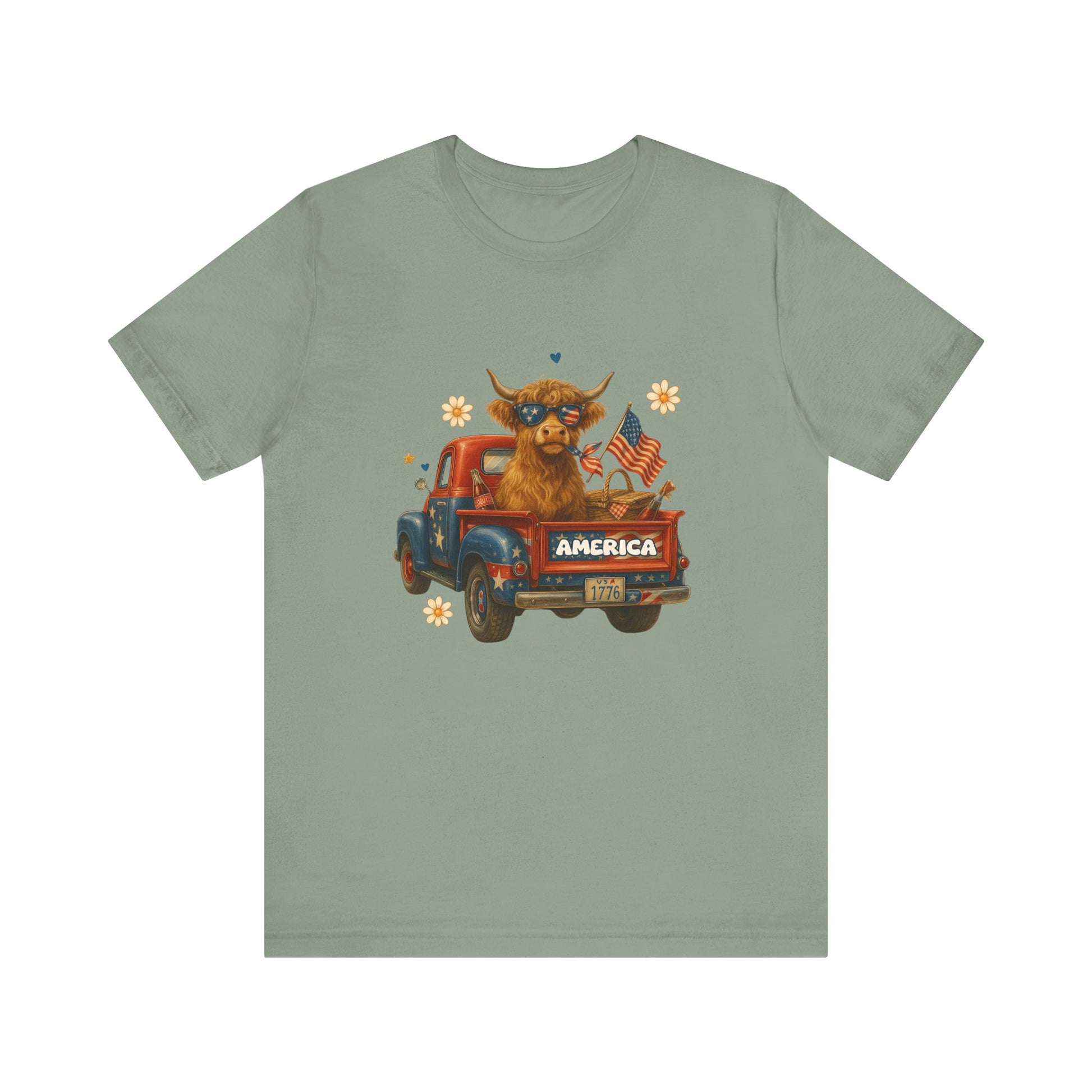 Highland Cow Fourth of July Funny Shirt, Scotland Farm Gift, Patriotic Cow T-Shirt - PopCultureByDesign36