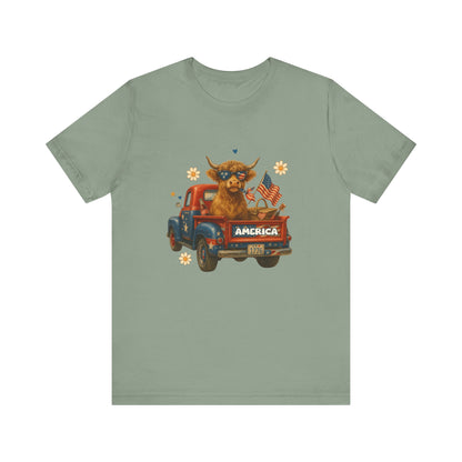 Highland Cow Fourth of July Funny Shirt, Scotland Farm Gift, Patriotic Cow T-Shirt - PopCultureByDesign36
