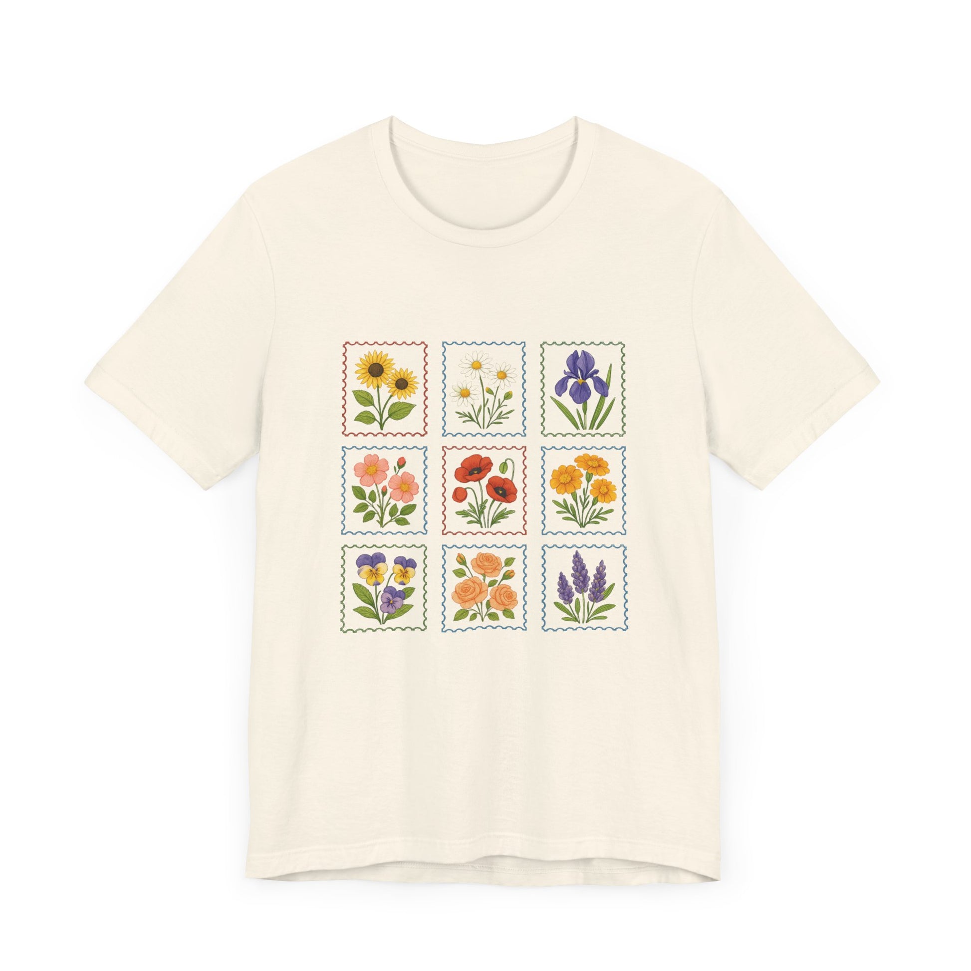 Summer Flower Stamp Tshirt, Vintage Postage Stamp Shirt, Aesthetic Summer Tee - PopCultureByDesign36
