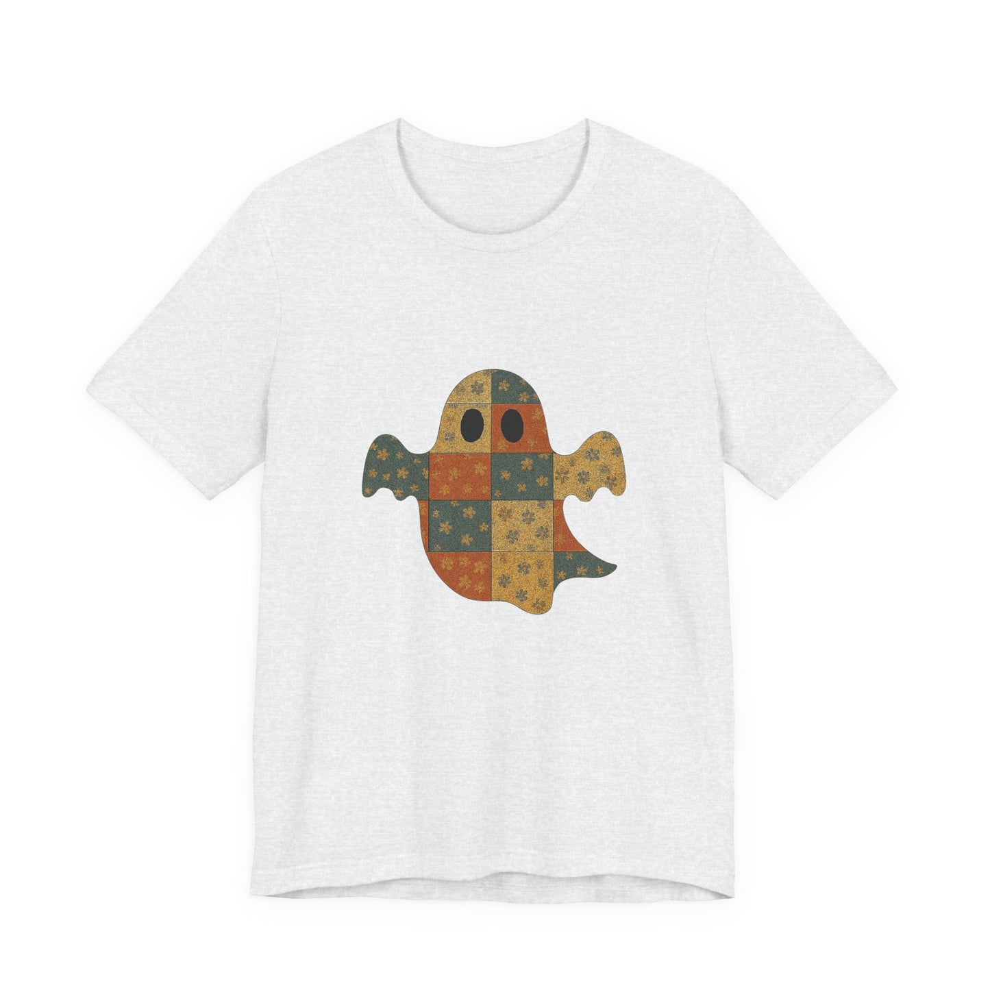 Patchwork Ghost Tee, Ghost Patchwork Halloween Shirt, Boho Ghost Shirt - PopCultureByDesign36