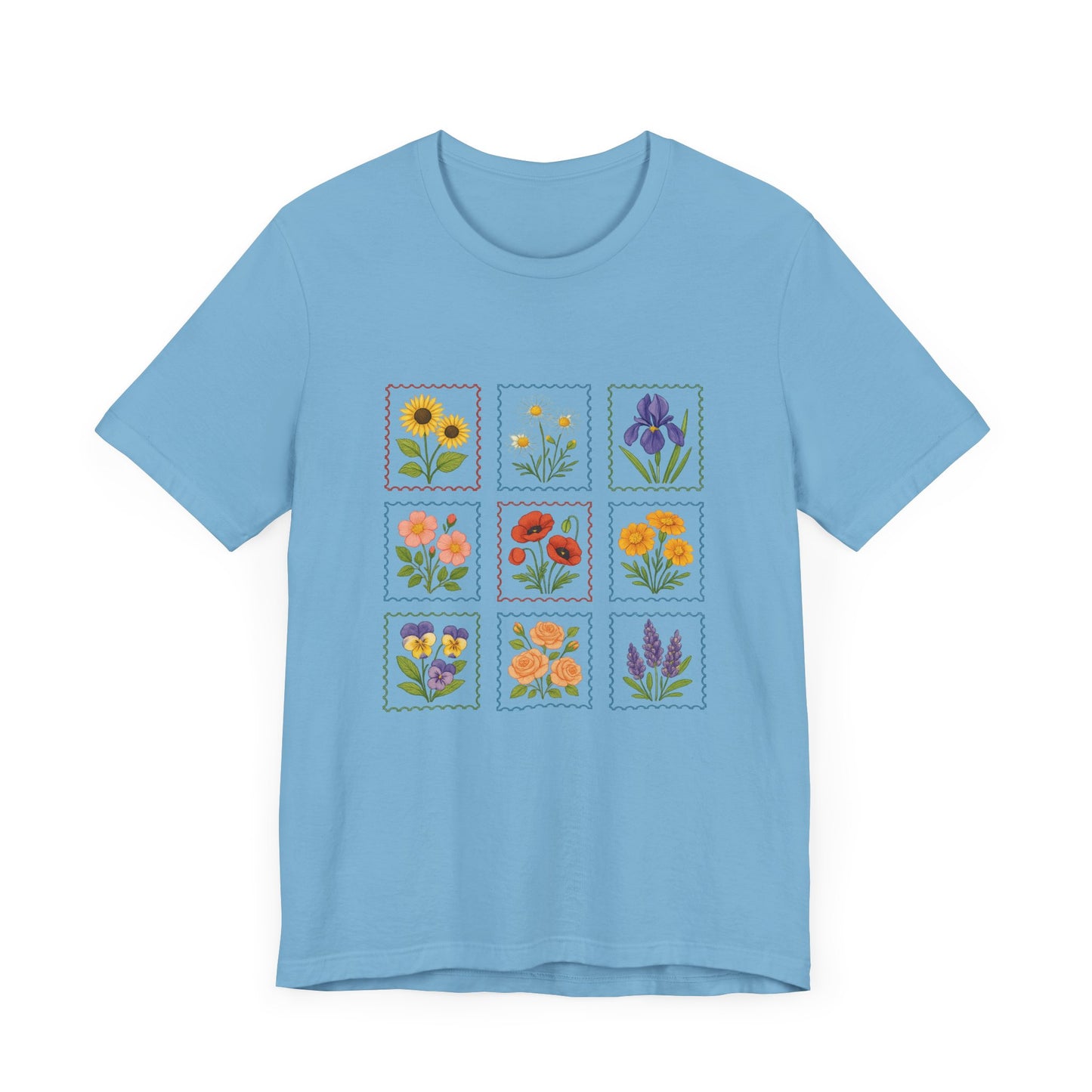 Summer Flower Stamp Tshirt, Vintage Postage Stamp Shirt, Aesthetic Summer Tee - PopCultureByDesign36