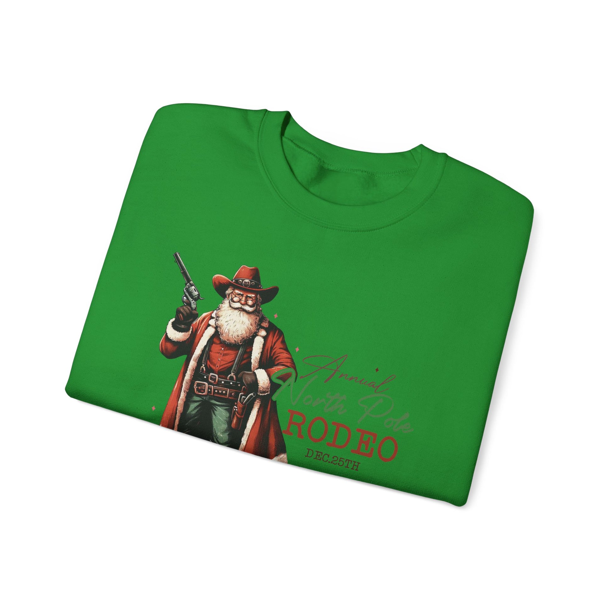 North Pole Rodeo Sweatshirt, Cowboy Santa Sweatshirt, Horseback Santa Clause - PopCultureByDesign36