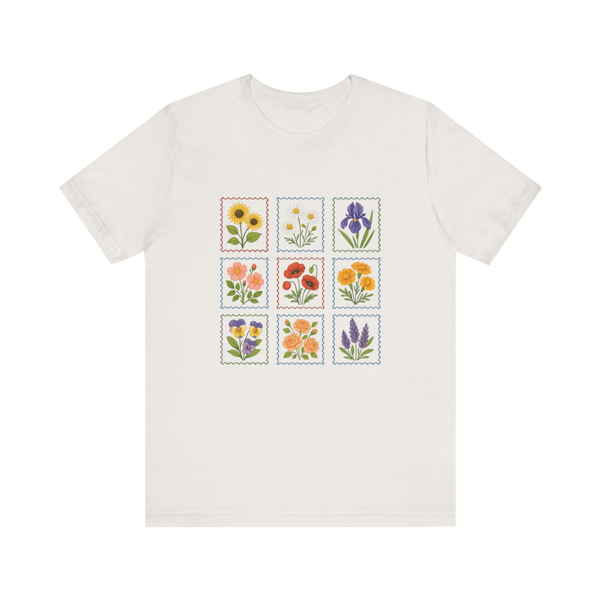Summer Flower Stamp Tshirt, Vintage Postage Stamp Shirt, Aesthetic Summer Tee - PopCultureByDesign36