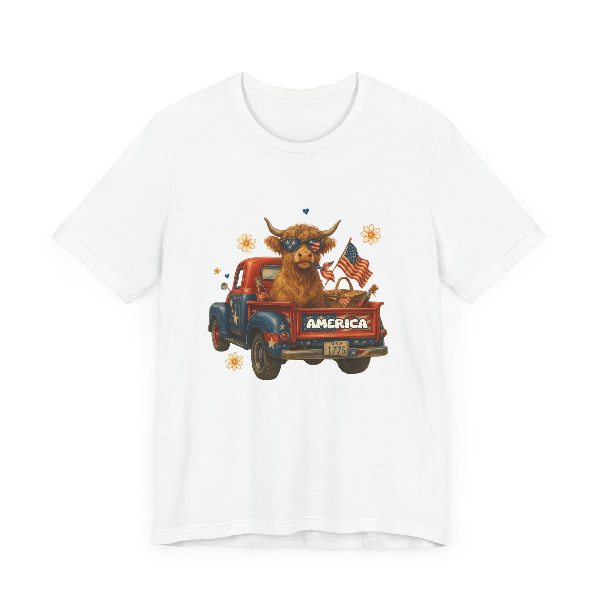 Highland Cow Fourth of July Funny Shirt, Scotland Farm Gift, Patriotic Cow T-Shirt - PopCultureByDesign36