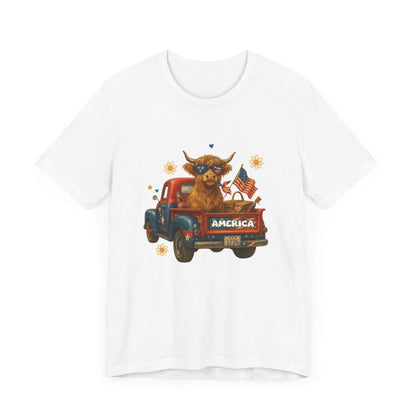 Highland Cow Fourth of July Funny Shirt, Scotland Farm Gift, Patriotic Cow T-Shirt - PopCultureByDesign36