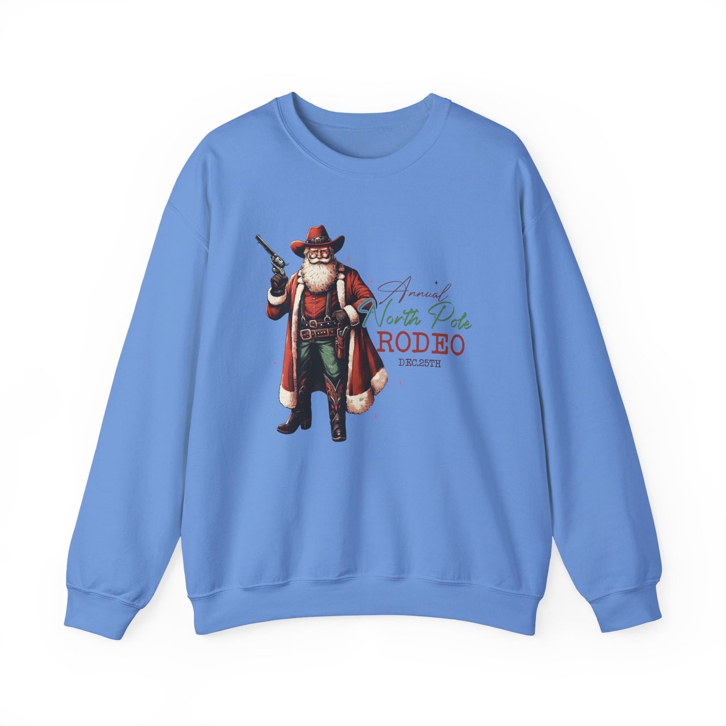 North Pole Rodeo Sweatshirt, Cowboy Santa Sweatshirt, Horseback Santa Clause - PopCultureByDesign36