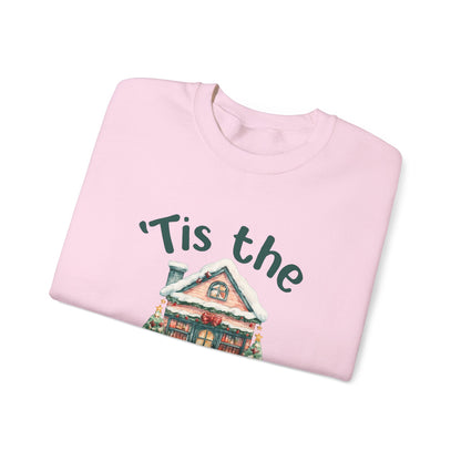 Tis The Season Cozy Christmas Cottage Sweatshirt, Holiday Bookstore Sweatshirt - PopCultureByDesign36