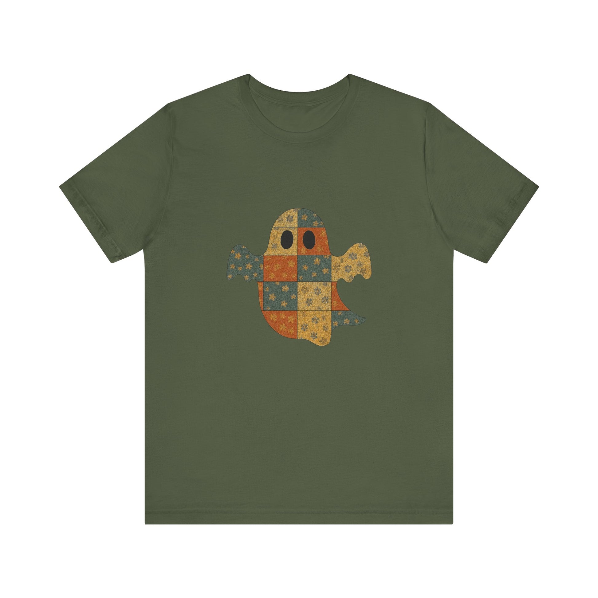 Patchwork Ghost Tee, Ghost Patchwork Halloween Shirt, Boho Ghost Shirt - PopCultureByDesign36