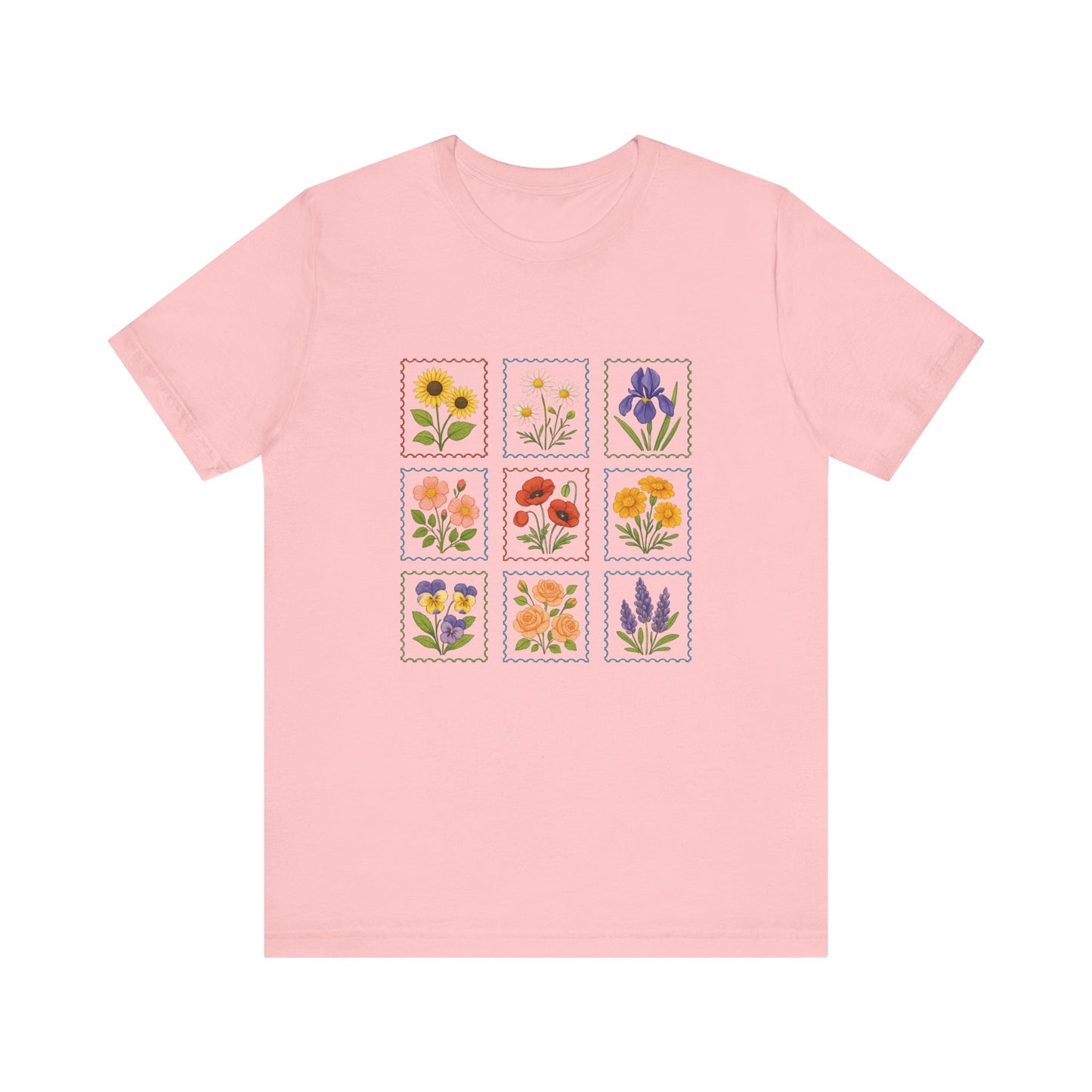 Summer Flower Stamp Tshirt, Vintage Postage Stamp Shirt, Aesthetic Summer Tee - PopCultureByDesign36