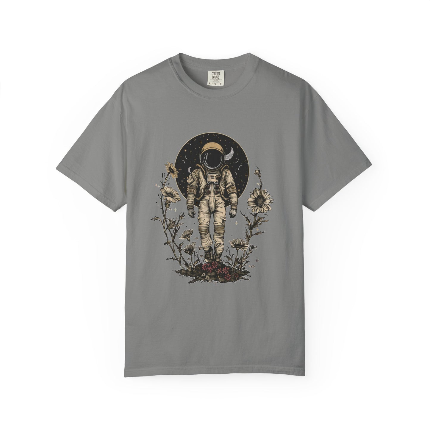 Astronaut Shirt, Boho Astronaut Shirt, Vintage Boho Womens Space Shirt with floral design and moon background