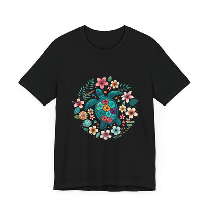 Turtle Ocean Sun T-Shirt, Floral Turtle Shirt, Boho Beach Tshirt - PopCultureByDesign36