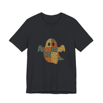 Patchwork Ghost Tee, Ghost Patchwork Halloween Shirt, Boho Ghost Shirt - PopCultureByDesign36