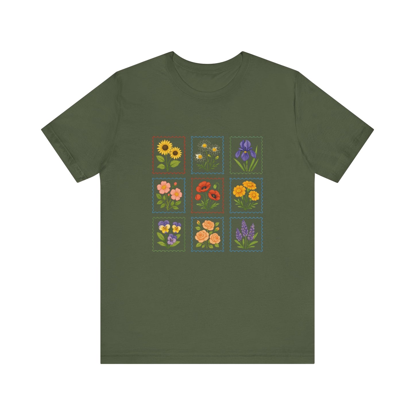 Summer Flower Stamp Tshirt, Vintage Postage Stamp Shirt, Aesthetic Summer Tee - PopCultureByDesign36