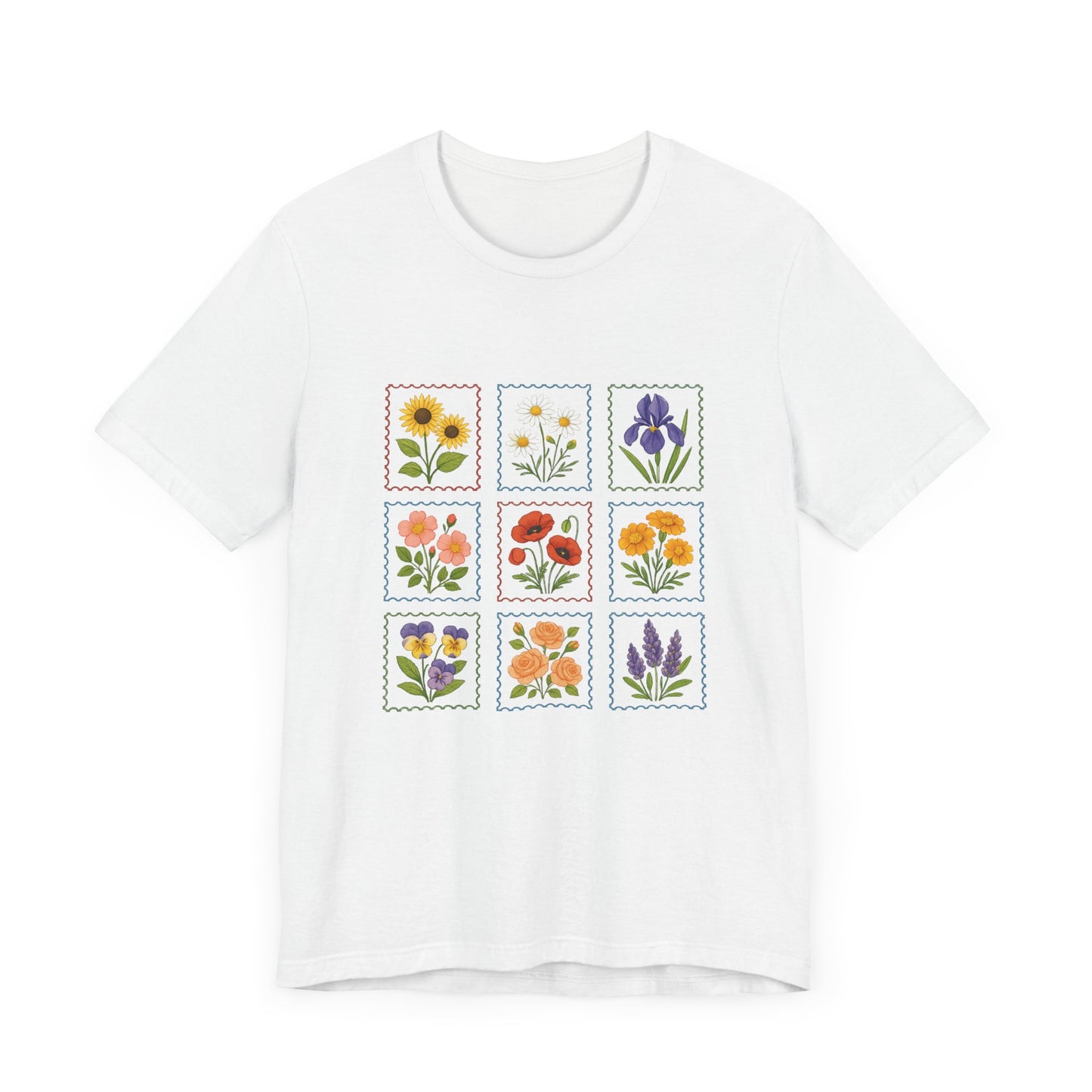 Summer Flower Stamp Tshirt, Vintage Postage Stamp Shirt, Aesthetic Summer Tee - PopCultureByDesign36