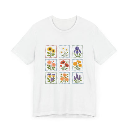 Summer Flower Stamp Tshirt, Vintage Postage Stamp Shirt, Aesthetic Summer Tee - PopCultureByDesign36